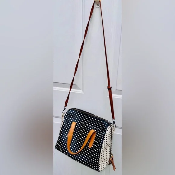 Vintage Fossil Black & White Polka Dot Handbag Crossbody or Shoulder Bag - Picture 12 of 14